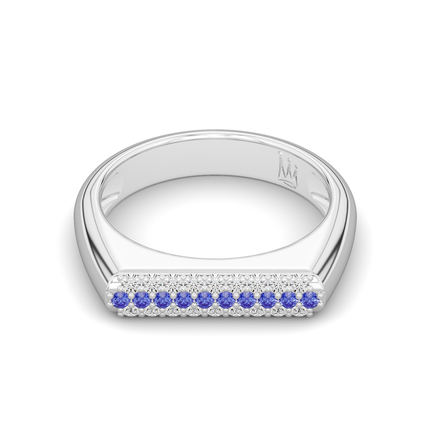 Princess stack ring with Diamond and Sapphire 3 Row Ring